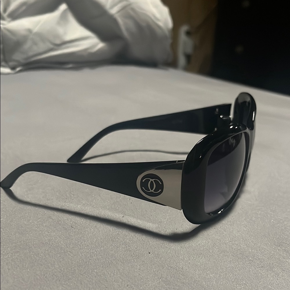 Chanel Black Chunky Frame Sunglasses with Logo